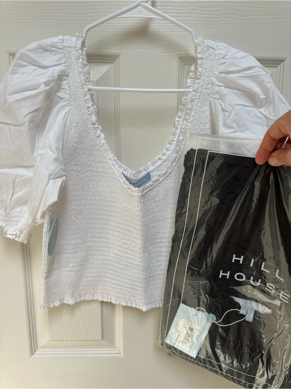 Hill House White & Black Smocked Aiko Puff Sleeve Top